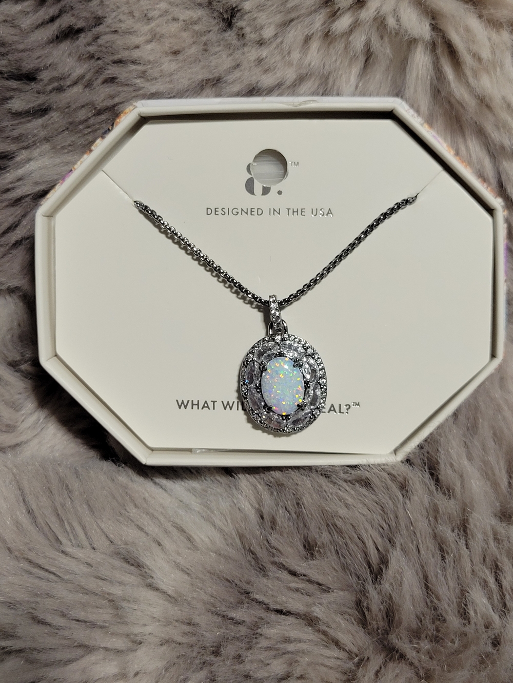 Opal Halo Pendant Necklace - Silver